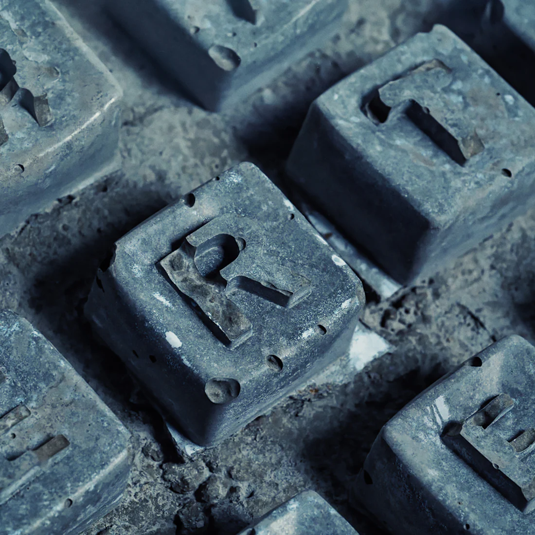 Concrete letterforms in close detail